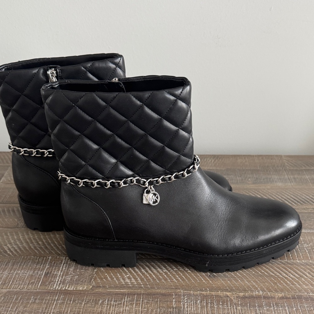 Michael Kors Black Quilted Chain Ankle Boots